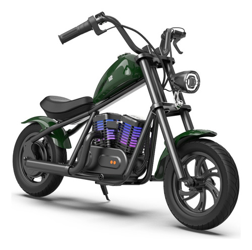 Moto Montable Eléctrica Infantil Hyper Gogo Cruiser 12 Plus Verde Vehículo Eléctrico Seguro para Niños con Velocidades Ajustables Luces LED Bluetooth y Efectos de Niebla Realista