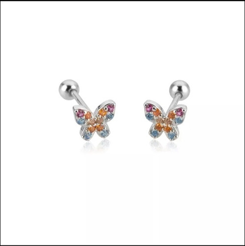 Aros Atornillado Plata 925 Con Circones De Colores 