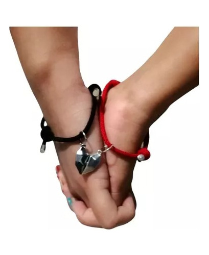 Pulseras Y Corazones Parejas Corazón Imán Amor 4pz Full Color Negro