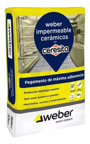 Pegamento Weber Cerámicas Impermeable C/ Ceresita  25 K Niza