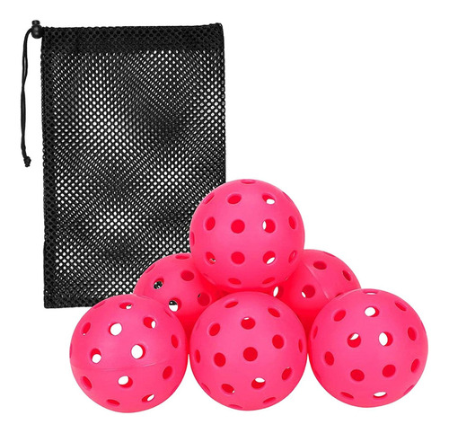Bolas De Pickleball De 6 Piezas Para Jugar En Torneos Rosa.