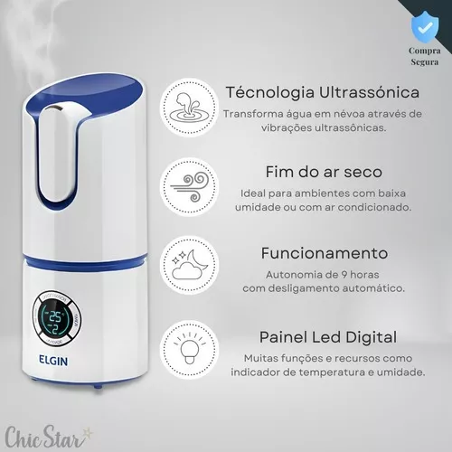 Umidificador para Quarto 4,5L com Bico 360, Desligamento