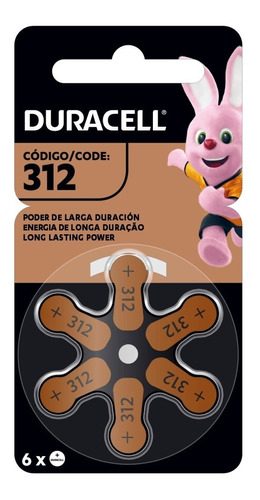 Pilas Boton Duracell 312 Audifono Pack Blister X6