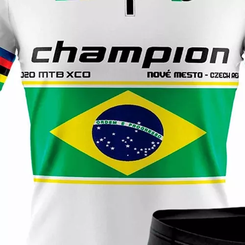 Conjunto Camisa E Bermuda Ciclismo Champion Brasil Branca