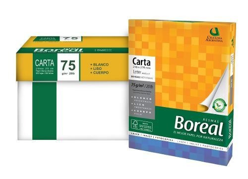 Resma Boreal carta multifunción de 500 hojas de 75g color blanco de 5 unidades por pack