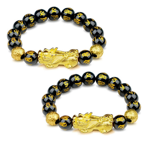 Pulseira Pixiu, 2 Peças De Pulseira Natural Black Agate Weal