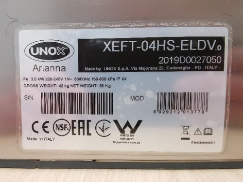 Horno De Convección Arianna Marca Unox Modelo Xeft-04hs-eldv