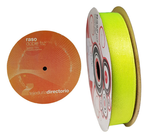 Cinta De Raso Doble Faz N°3 (15mm) X Rollo De 10mts Amarillo Flúo Directorio