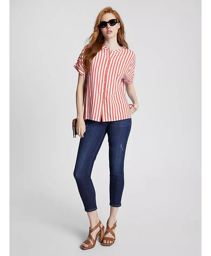 Camisa Manga Corta Estilo Blusa Rayada Tommy Hilfiger