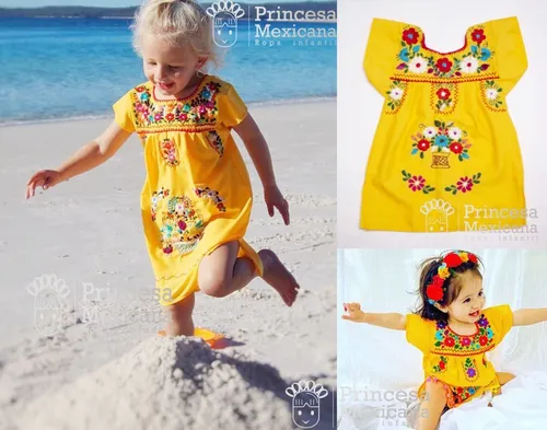 Vestido Bata Ni a Artesanal Mexicano Bordado A Mano chanel