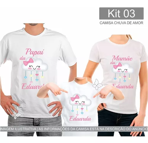 Camisa Personalizada Chá De Bebê Chuva De Amor Benção 3 Pç | Parcelamento  sem juros