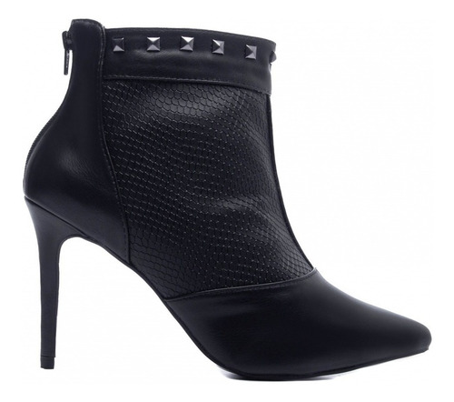 Imagem 2 de 5 de Ankle Boot Scarpin Salto Fino Zipe Traseiro Enfeite Pirâmide