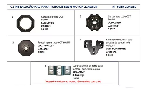 Kit Instalação Motor Persiana Emteco 20/40/50n (tubo 60mm)