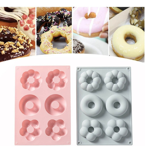 Kit 2 Molde Donas Silicon Horneadas Flores Pasteles Redondos