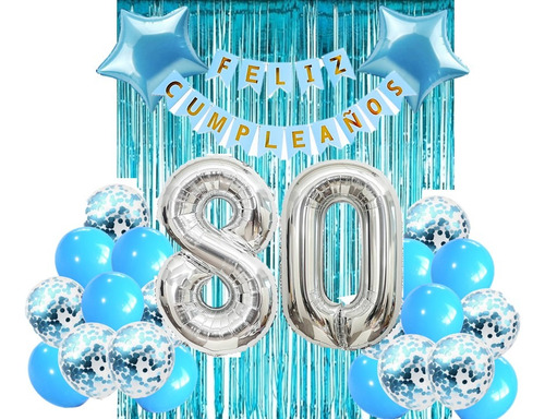 Combo De Decoración Globos+cortina+banderin Celeste