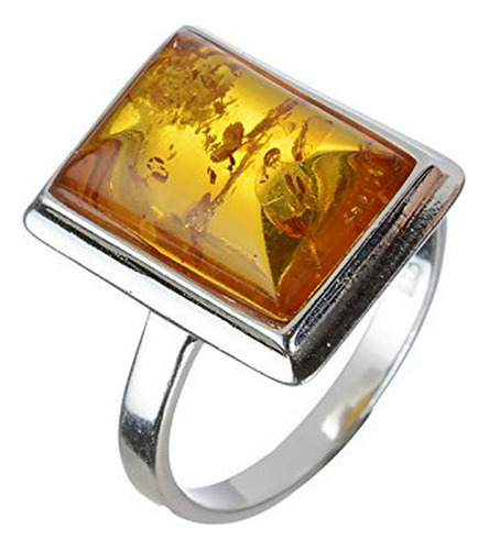 Anillo De Ámbar Rectangular De Plata Esterlina Y Miel Del Bá