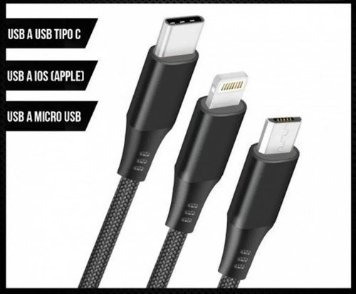 Imagen 2 de 6 de Cable Usb 3 En 1 Micro Usb - Tipo C - Lightning 1,15mts