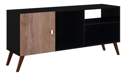 Rack Tv Linea Retro Mesa De Living 1 Puerta Rt3014 Negro