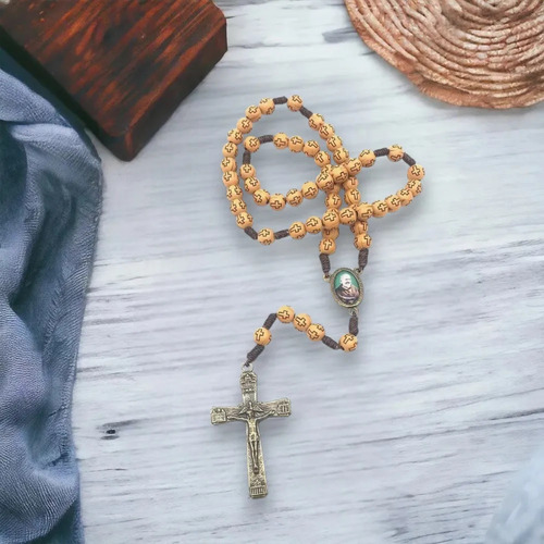 Teço católico religioso Padre Pio Contas Em Madeira Mostarda Cor Laranja
