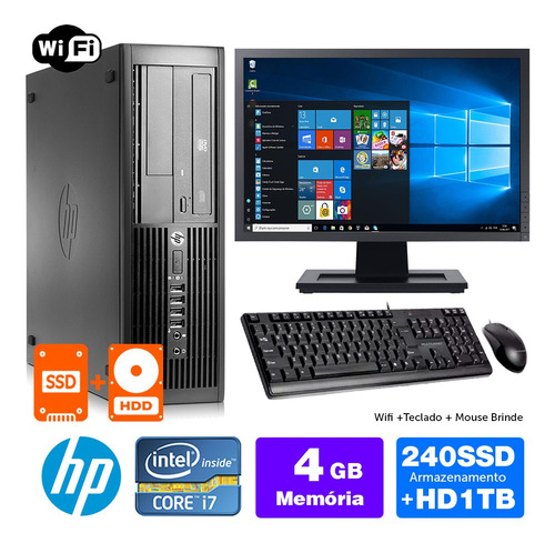 Imagem 1 de 5 de Desktop Barato Hp Compaq Sff I7 2g 4gb Ssd240+1tb Mon19w