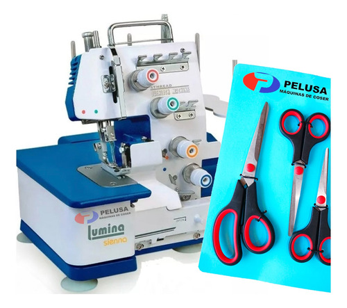 Overlock Semi Industrial 4 Hilos + Kit 3 Tijeras Azul!! 