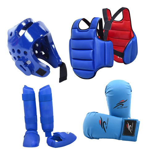 4x Karate Sparring Gear Incluyendo Casco De Boxeo Azul M