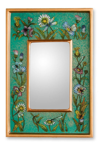 Novica Espejo Pared Rectangular Marco Madera Vidrio Pintado