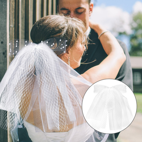 Imagem 3 de 8 de 1pc Curto Bowknot Véu De Casamento Elegante Noiva Véu Branco
