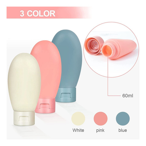 Conjunto De 3 Garrafas De Viagem Portáteis De Silicone De