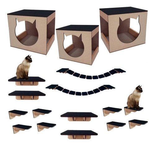 Brinquedo Gatos Parede 17 Pcs Mdf Em 6mm Playground Cor Mdf Cru