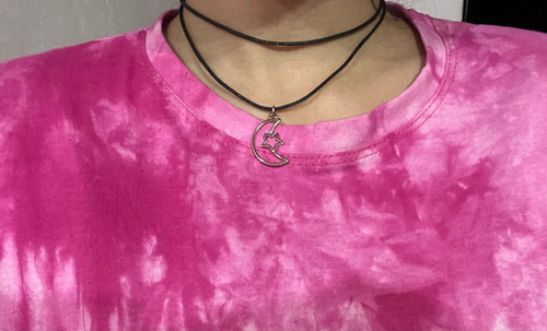 Collar Choker Cordón Con Dije Negro Luna Con Estrella