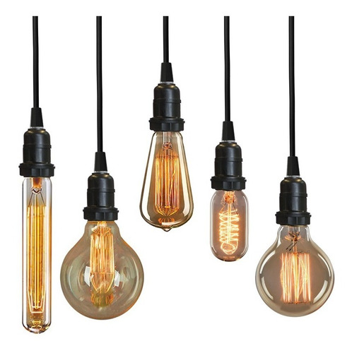 Imagem 9 de 9 de 4x Luminária Pendente Preto 1m Canopla Lâmpada Vintage Retrô