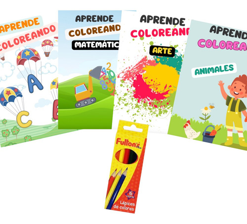 Pack 4 Libros Educativos Para Colorear Matemáticas Letras