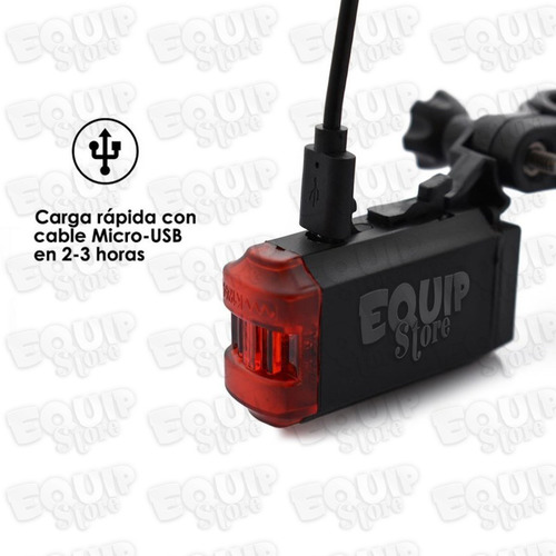 Imagen 4 de 9 de Kit 2 Luz Bici Led Potente Delantera Trasera Usb Recargable