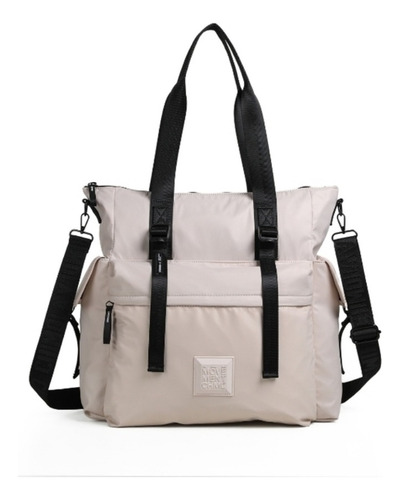 Bolso Tote Bag City Bp96 Acabado De Los Herrajes Negro Color Nude Correa De Hombro Nude Diseño De La Tela Liso
