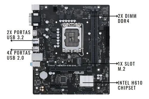 Kit Intel I5 12400f Placa Mãe Asus H610m-cs Ram 16gb 3200mhz