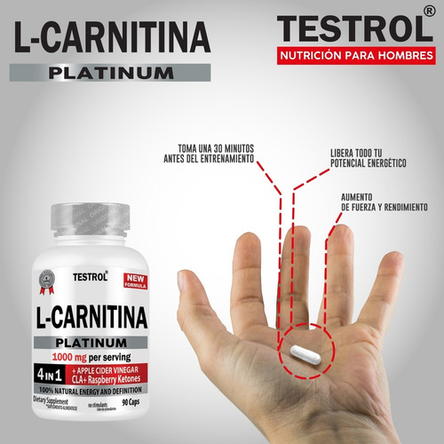 Imagen 5 de 7 de L-carnitina Platinum 1000mg | 4 En 1 | Testrol 90 Cap