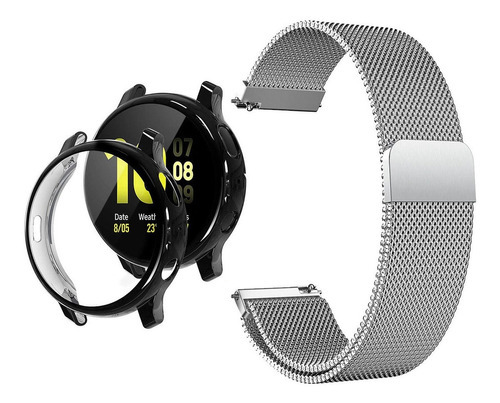 Kit Pulseira + Capa Case Galaxy Watch Active 1 40mm Sm-r500 Cor Prata - Preta Largura 20 mm