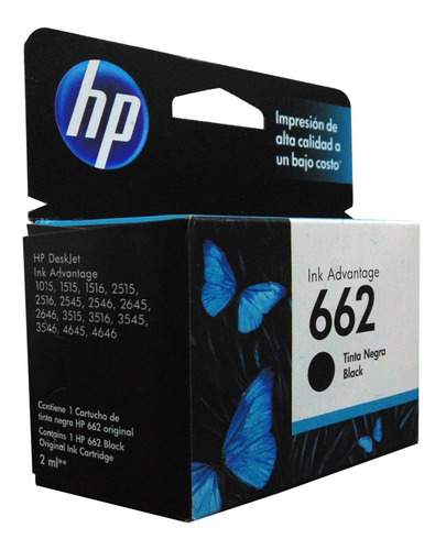 Cartucho Hp 662 Negro Original Cz103al Vigente Verificable