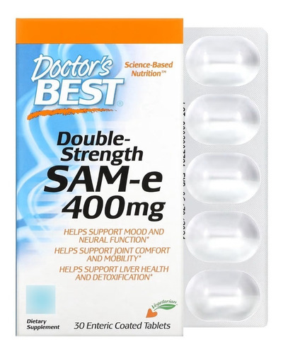 SAM-e Double Strength 400 mg 30 comprimidos con recubrimiento entérico Doctor's Best Flavor, sin sabor