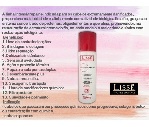 Imagem 4 de 9 de Spray Pro Intensiv Repair 250ml + Spray Brilho 115ml Lissé