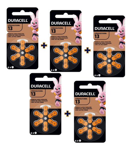 Pack 30 Pila Auditiva # 13 Duracell Zinc Air