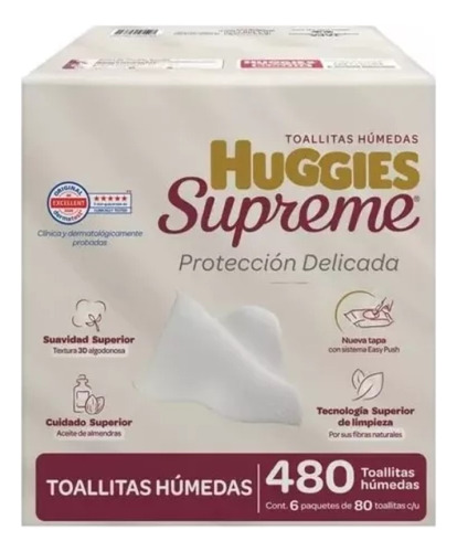 Toallitas Húmedas Huggies Supreme 6 Paquetes 80 Unidades C/u