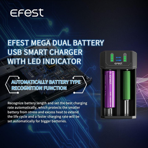 Imagen 4 de 10 de Cargador Efest Mega Usb 21700 + Fenix 5000mah X2 Unidades