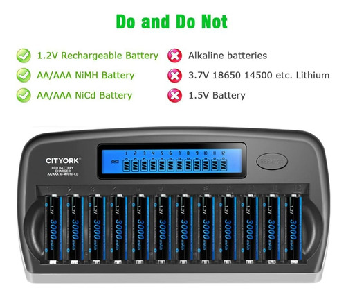 Paquete De 12 Pilas Recargables Aa 3000 Mah Ni-mh De12 Bahía