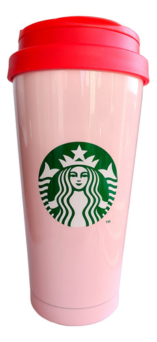 Vaso Térmico Starbucks 473 Ml Rosado Hermético Navidad