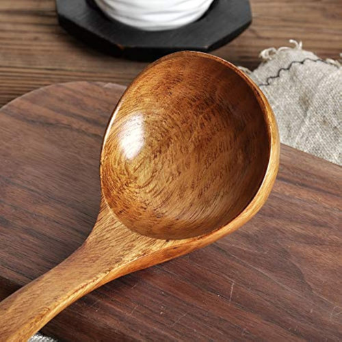 Cucharon De Madera De Mango Largo Para Sopa Y Resistente