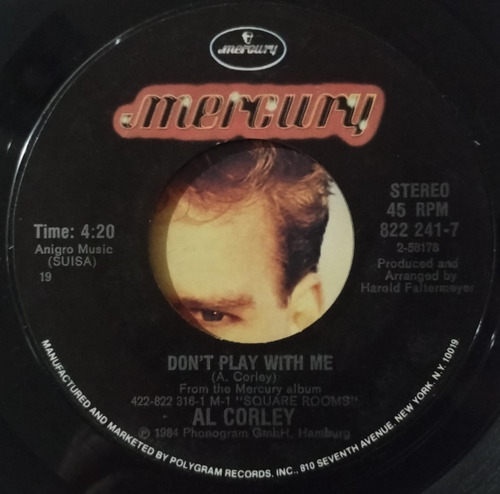 Al Corley Square Rooms Simple Vinilo 7 Ps Usa 1984 Estándar (Usado)