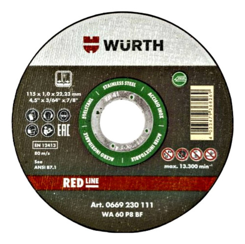 Disco Corte Inox/metal Wurth 4 1/2 Pack De 10 Unidades