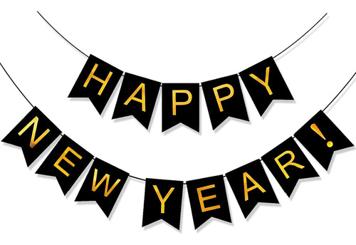 Banner Kalor Happy New Year 2025 Black Gold Decoration